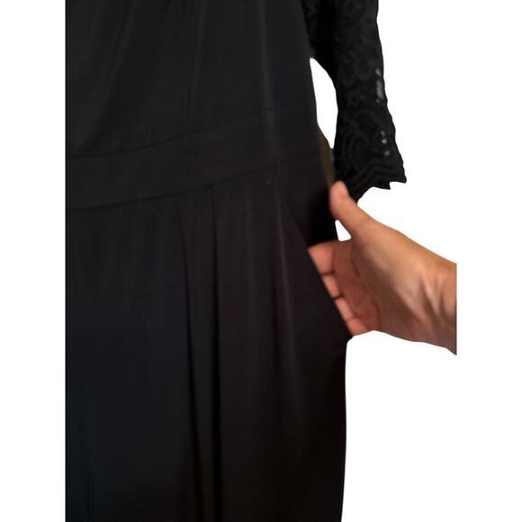 Jessica Howard Women Lace Sleeve V-Neck Wide Leg Jersey Jumpsuit SZ 16 Black - Picture 4 of 10
